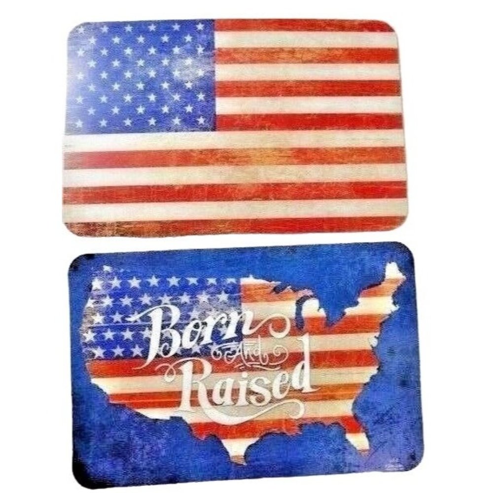 Born and Raised USA Flag Rustic Placemats 2-pc Reversible Red White Blue Plastic